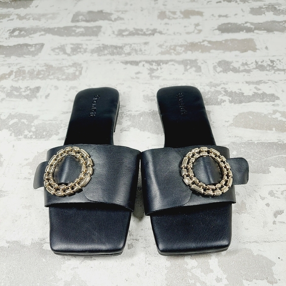 NEW Open Edit Lely Black Square Toe Slide Sandals A438 - Picture 1 of 11